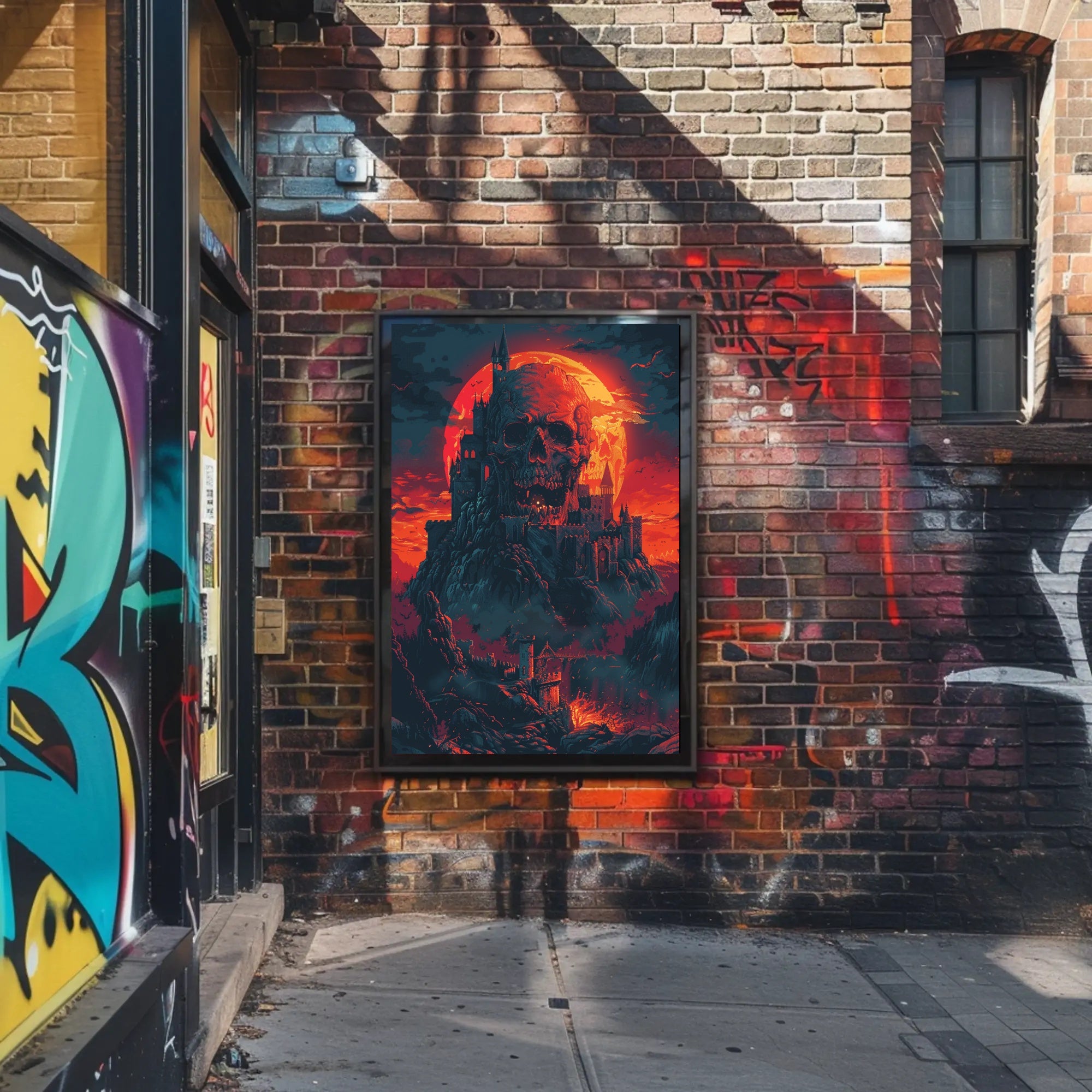 Skull Fortress Under a Blood Moon Art Print Poster PosterGoat