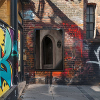 Mysterious Gothic Doorway with Abstract Symbol Artistic Poster PosterGoat