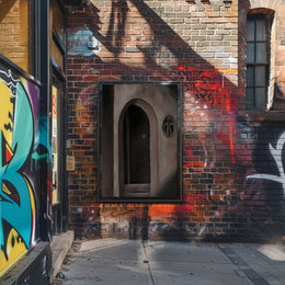 Mysterious Gothic Doorway with Abstract Symbol Artistic Poster PosterGoat