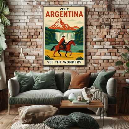 Visit Argentina Gaucho Waterfalls Adventure Travel Poster