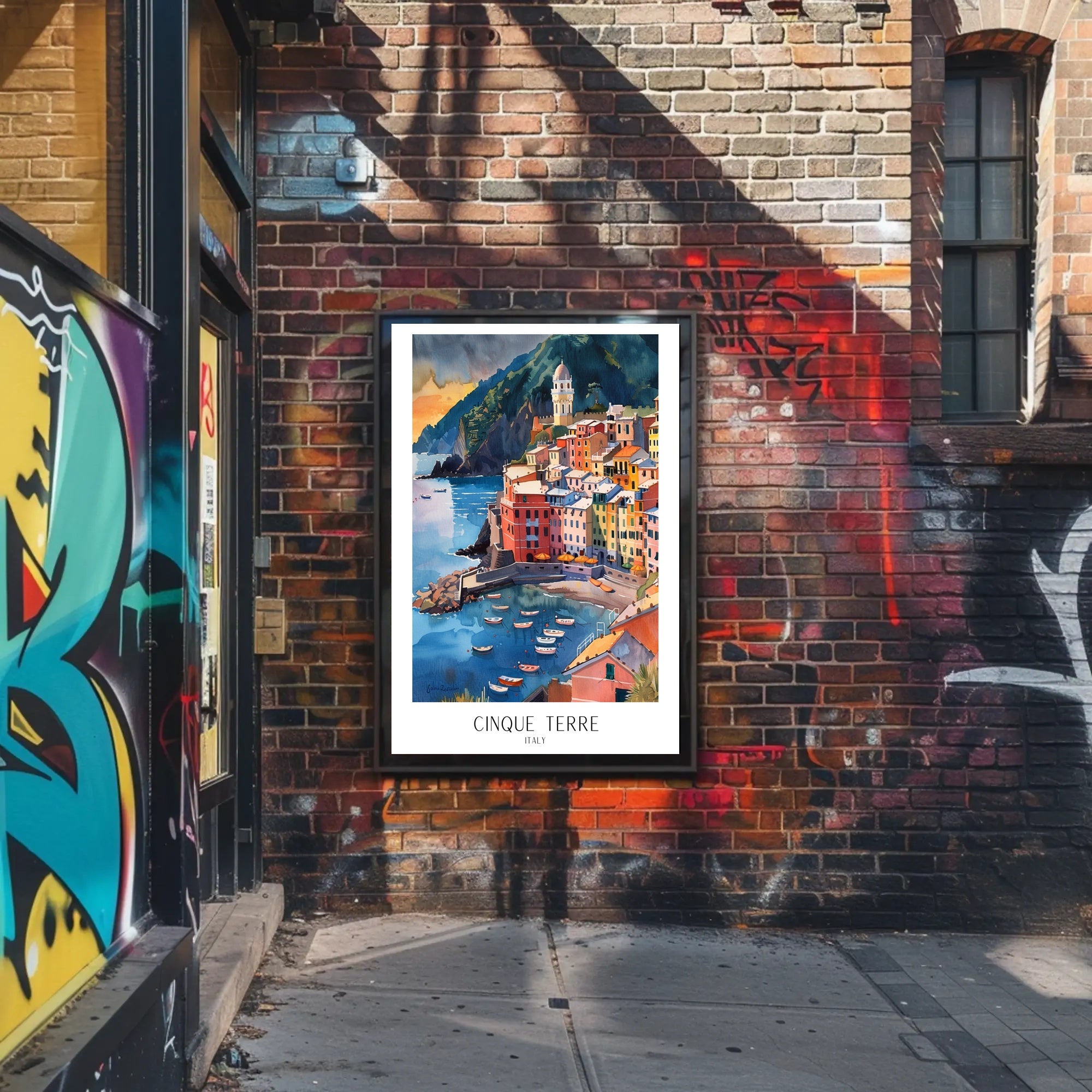 Cinque Terre Coastal Watercolor Travel Poster PosterGoat