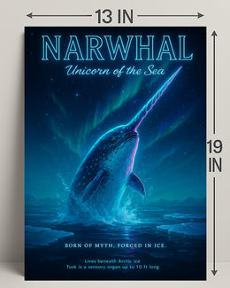 Narwhal Beneath Northern Lights Fantasy or Mythology Poster