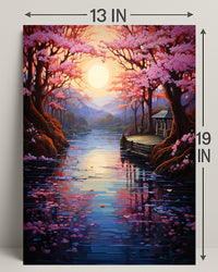 Tranquil Cherry Blossom Landscape Poster