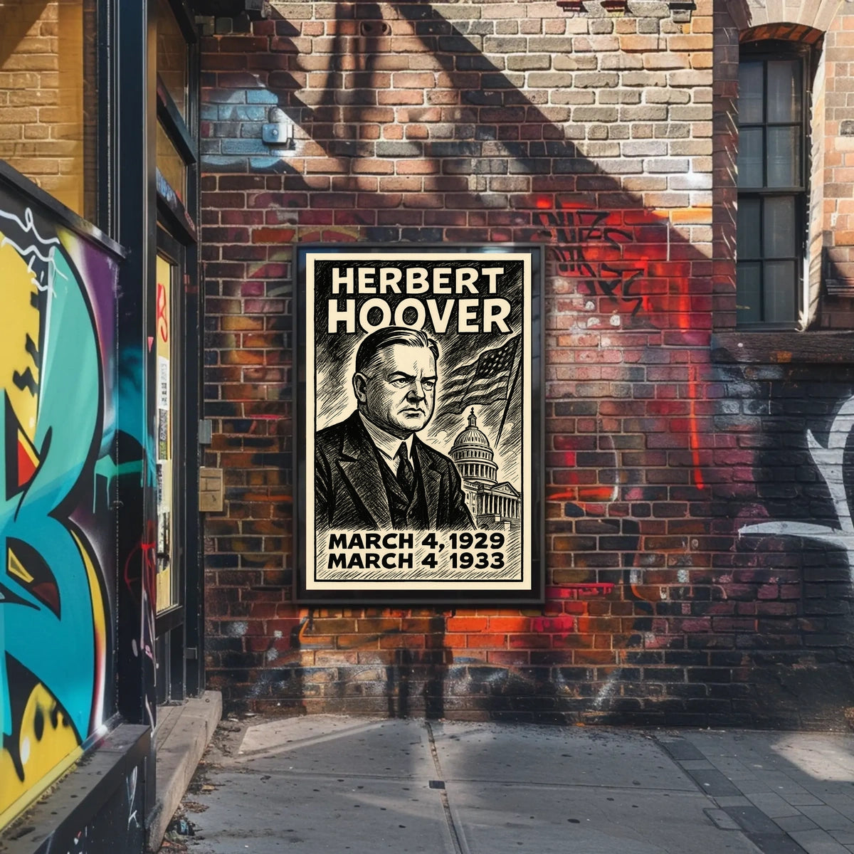 Herbert Hoover 31st President of the United States B & W Comic Sketch Poster