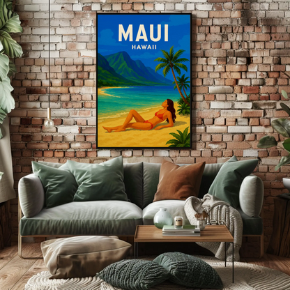 Maui Hawaii Woman Beach Relax Tropical Poster