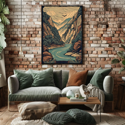 Canyon River And Soaring Bird Travel Poster