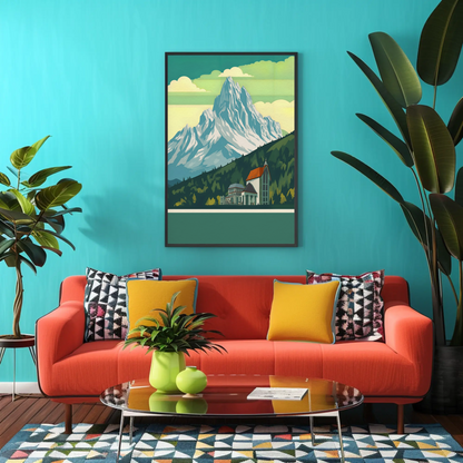 Lift Ride Through Snowy Hillside Vintage Travel Poster