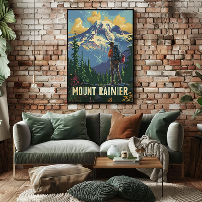 Mount Rainier Hiker Wilderness Explorer Poster