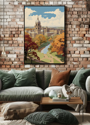 Oxford England Autumn River Campus Travel Poster