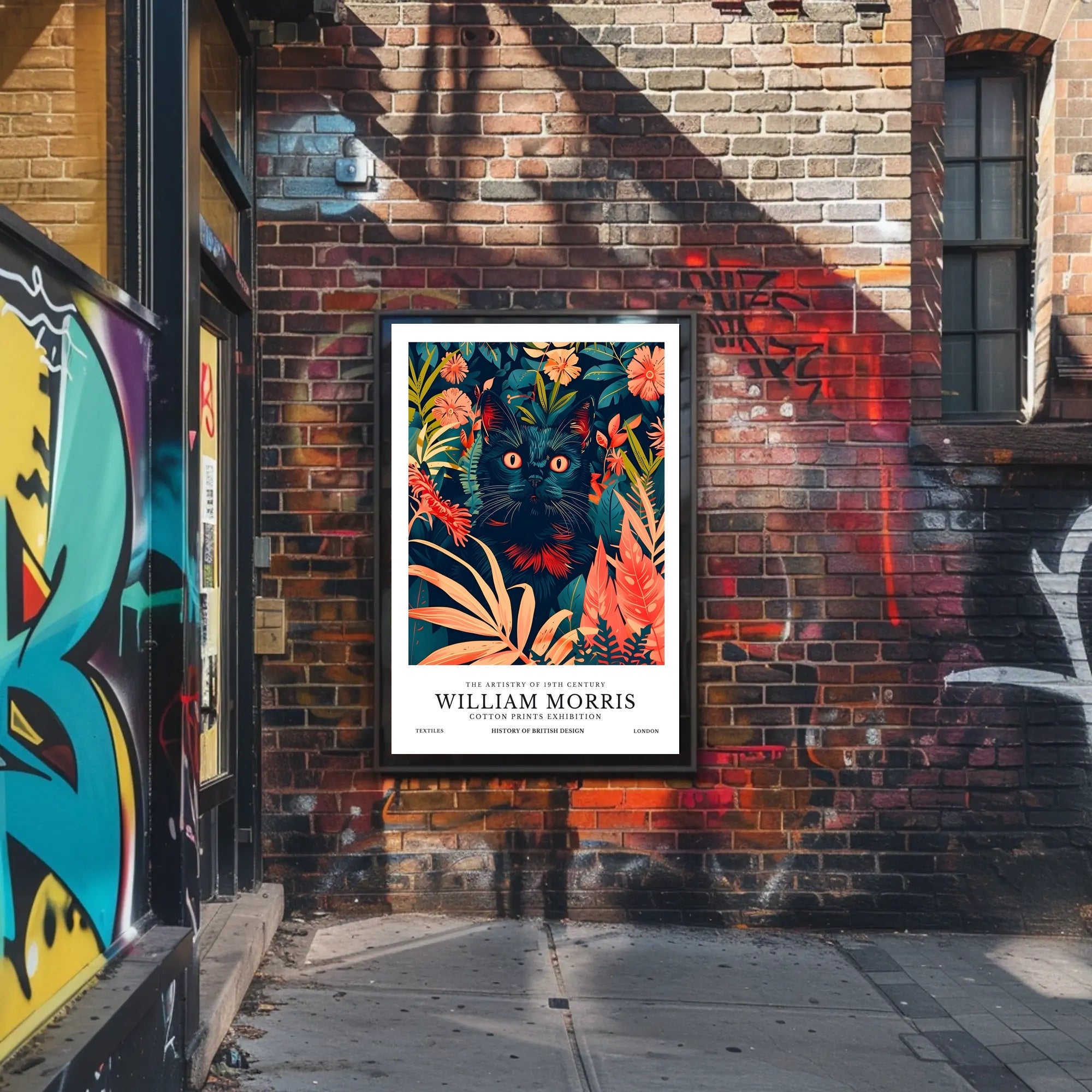 Black Cat in Botanical Wonderland: Artistic Poster