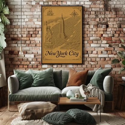 New York City Empire State Building Times Square Map Travel Poster