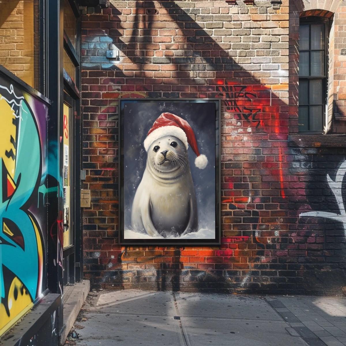 Festive Seal In Santa Hat Poster