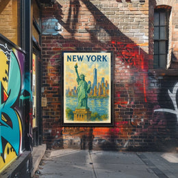 New York Skyline And Statue Of Liberty Poster