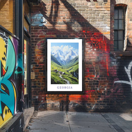 Georgia Caucasus Mountains Tranquil Landscape Travel Poster PosterGoat