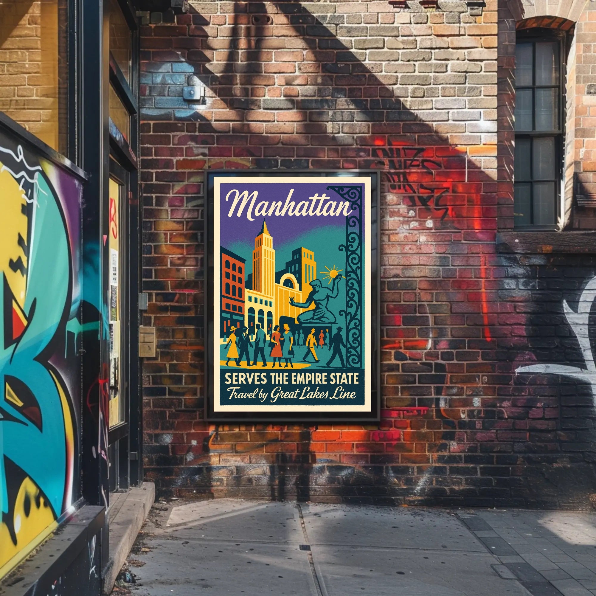 Vibrant Vintage Manhattan Travel Poster Celebrating New York City