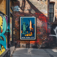 New York City Iconic Landmarks Poster Retro Wall Art