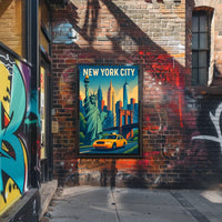 Iconic New York City Poster With Brooklyn Bridge Skyline