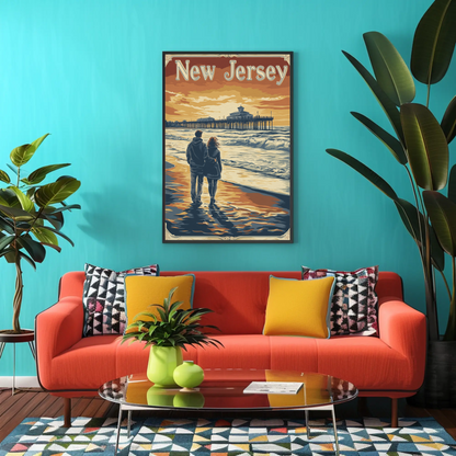 New Jersey Vintage Poster - Romantic Beach Walk