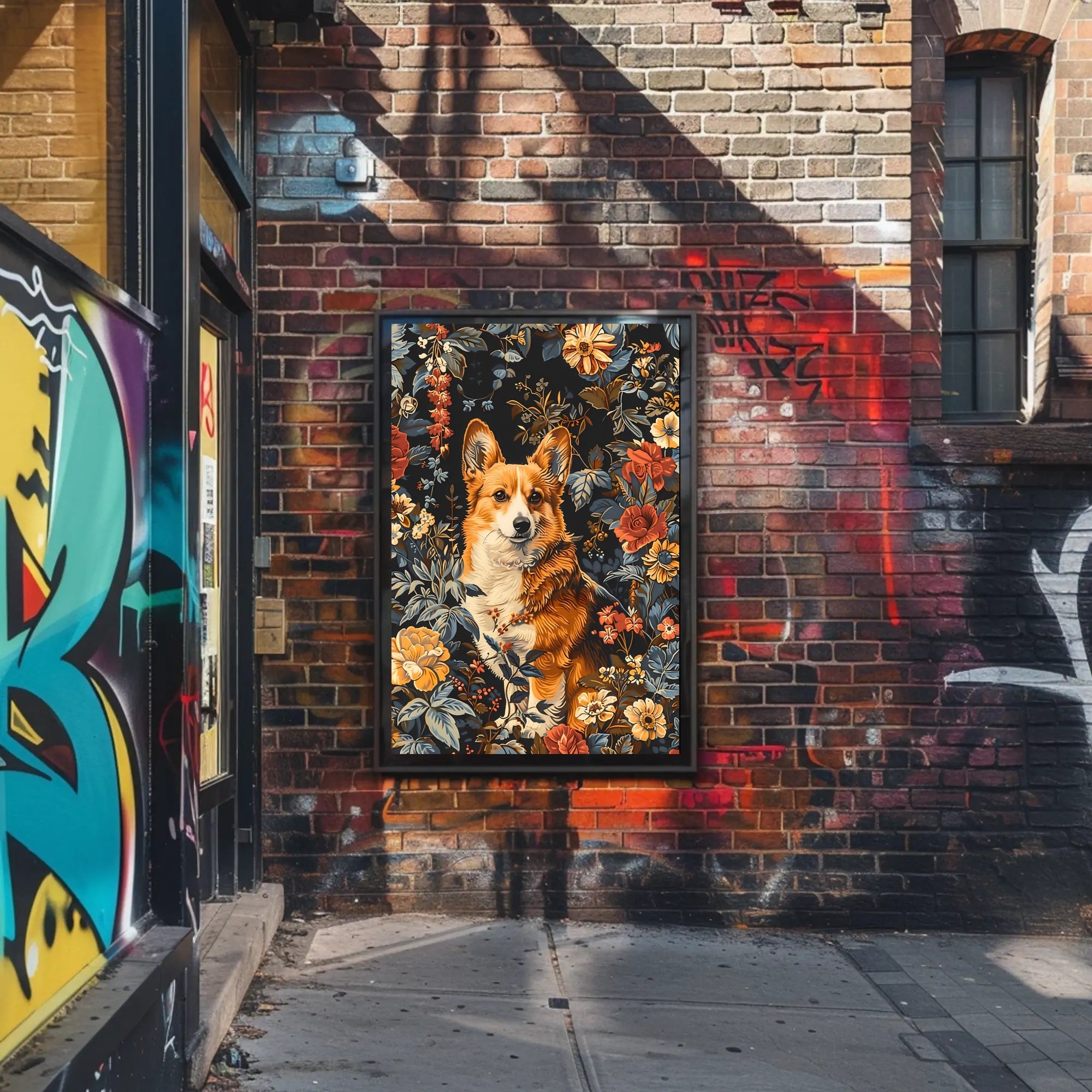 Floral Corgi Portrait Wall Art Print