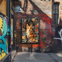 Floral Corgi Portrait Wall Art Print