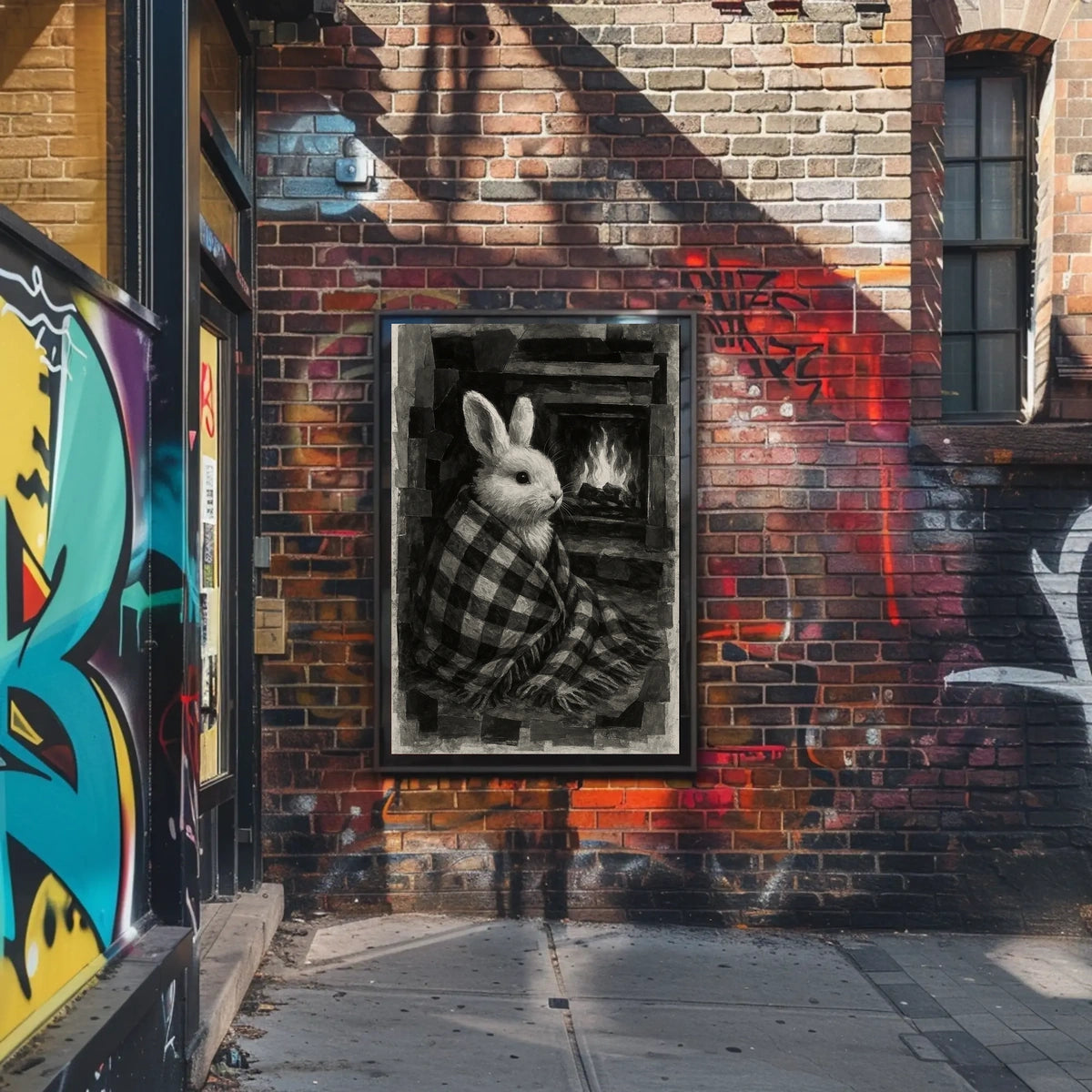 Cozy Bunny by the Fireplace Poster