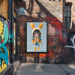 Cute Cartoon Child in Bunny Outfit Pop Culture Poster PosterGoat