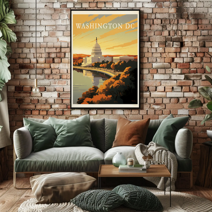 Washington DC Capitol Waterfront Sunset Travel Poster
