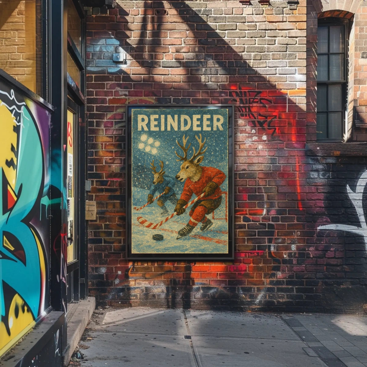 Reindeer Ice Hockey Winter Wonderland Sports Poster