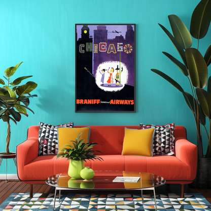 Chicago Vintage Poster - Braniff Airways