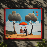 Whimsical Outdoor Scene with Suited Figures - Artistic Poster