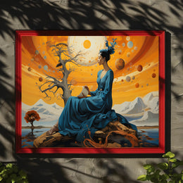 Celestial Dreamscape: Enchanted Woman in Cosmic Fantasy Poster