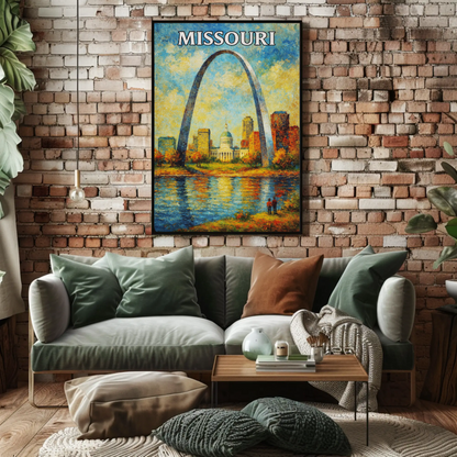 Missouri Gateway Arch Capitol River Sunset Poster Poster
