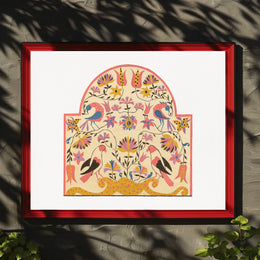 Folk Art Birds and Flowers Decorative Illustration Poster