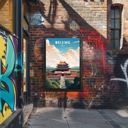 Beijing Travel Poster: Vibrant Chinese Architecture Artwork
