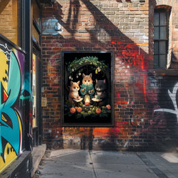 Whimsical Foxes Lantern Reading Forest Poster