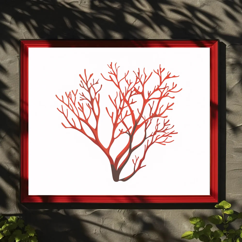 Red Coral Branch Minimalist Art Poster Print