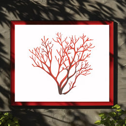 Red Coral Branch Minimalist Art Poster Print