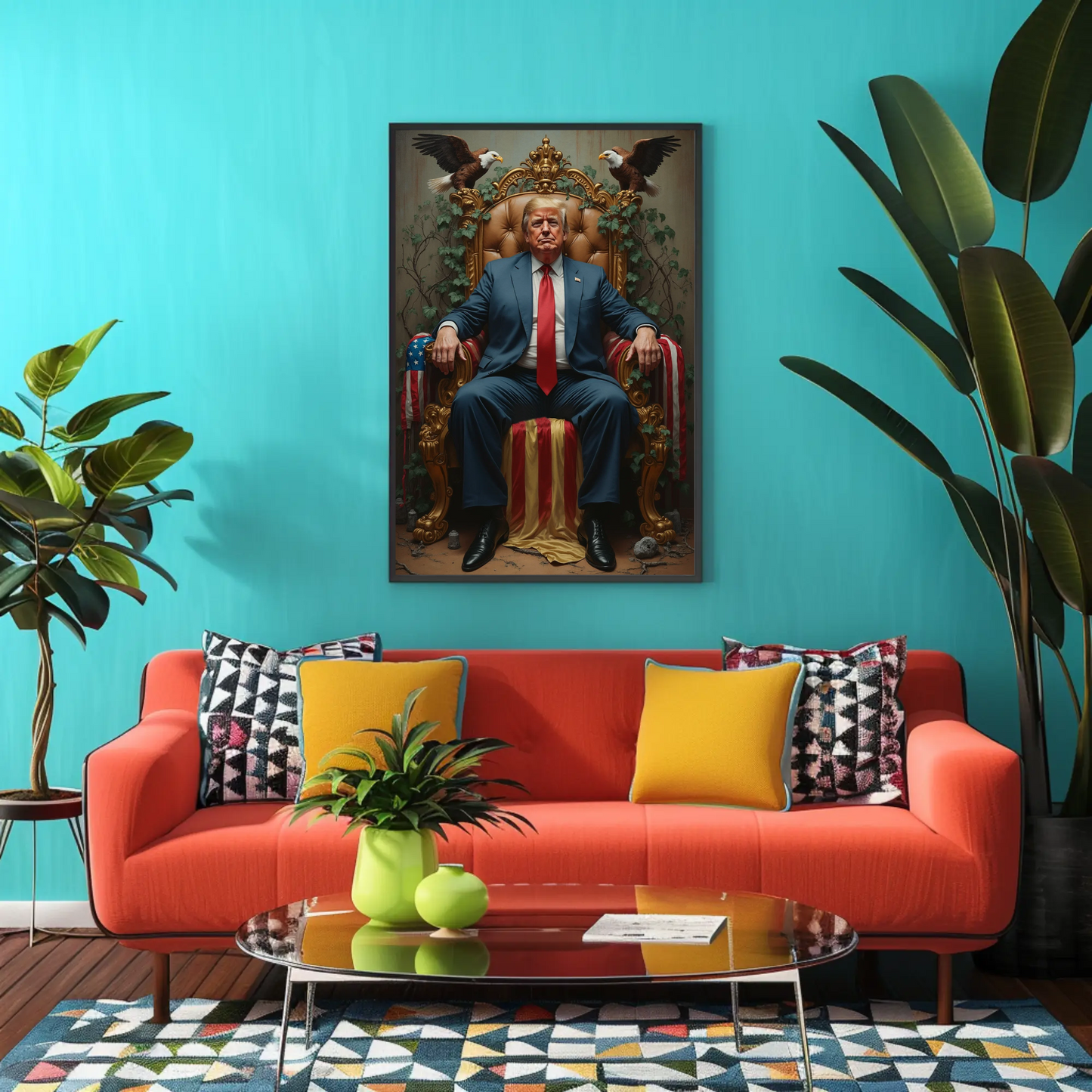 Vintage President Trump 2025 Poster Sitting In Kings Chair
