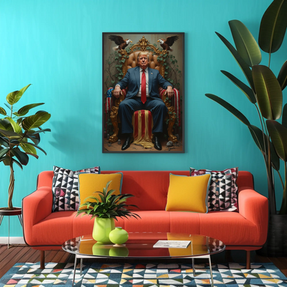 Vintage President Trump 2025 Poster Sitting In Kings Chair