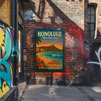 Honolulu Vintage Travel Poster Aloha Adventure Awaits