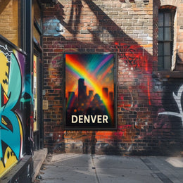 Denver Skyline Rainbow Minimalist Digital Painting Travel Urban Landscape Poster