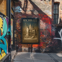 New York City Landmarks Cityscape Poster Vintage Wall Art
