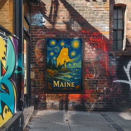 Maine's Starry Night Lighthouse Artistic Poster