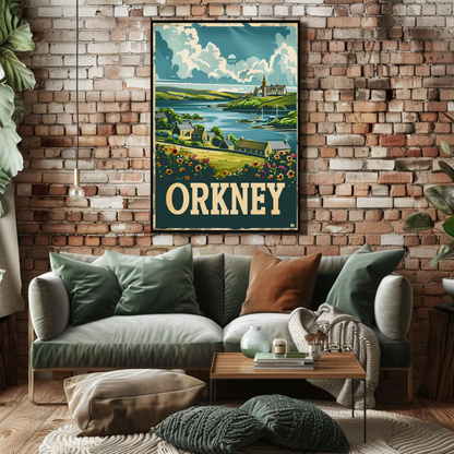 Orkney Coastal Village British Isles Travel Poster