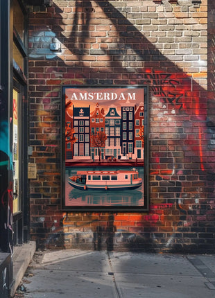 Amsterdam Canal Houses: Warm Scenic Travel Poster