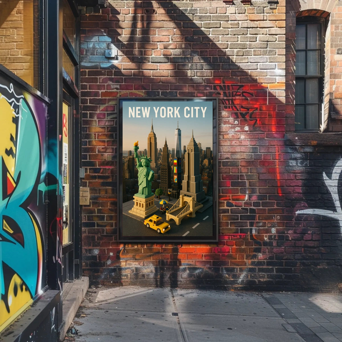 New York City Poster Modern Whimsical Toy Brick Wall Art