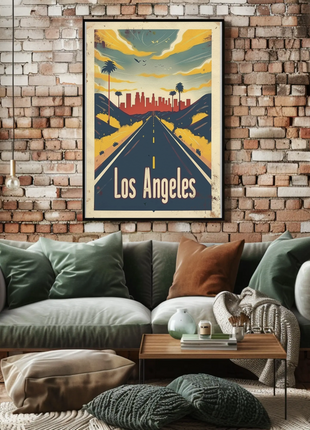 Los Angeles Desert Road City Skyline Sunset Travel Poster