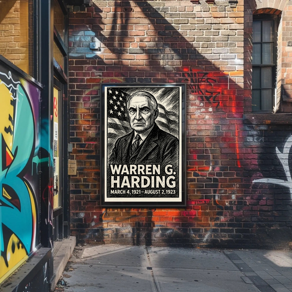 Warren G. Harding 29th President of the United States B & W Comic Sketch Poster