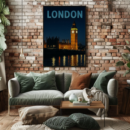 London Big Ben at Night Travel Poster