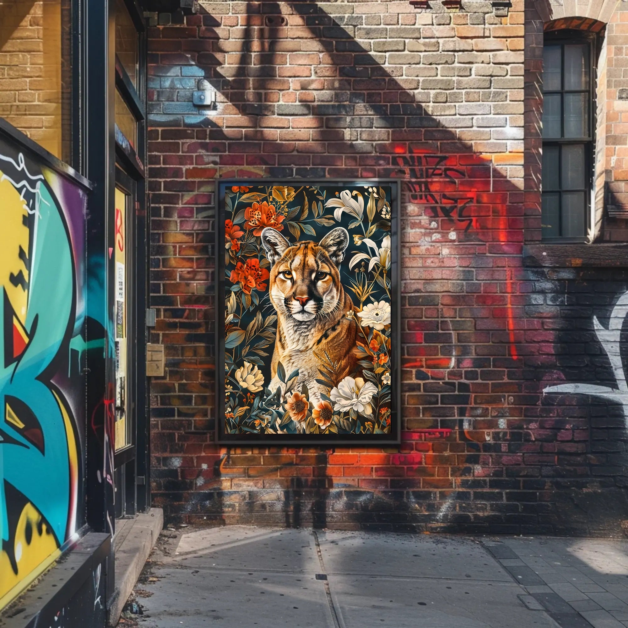 Majestic Cougar Floral Wall Art Print